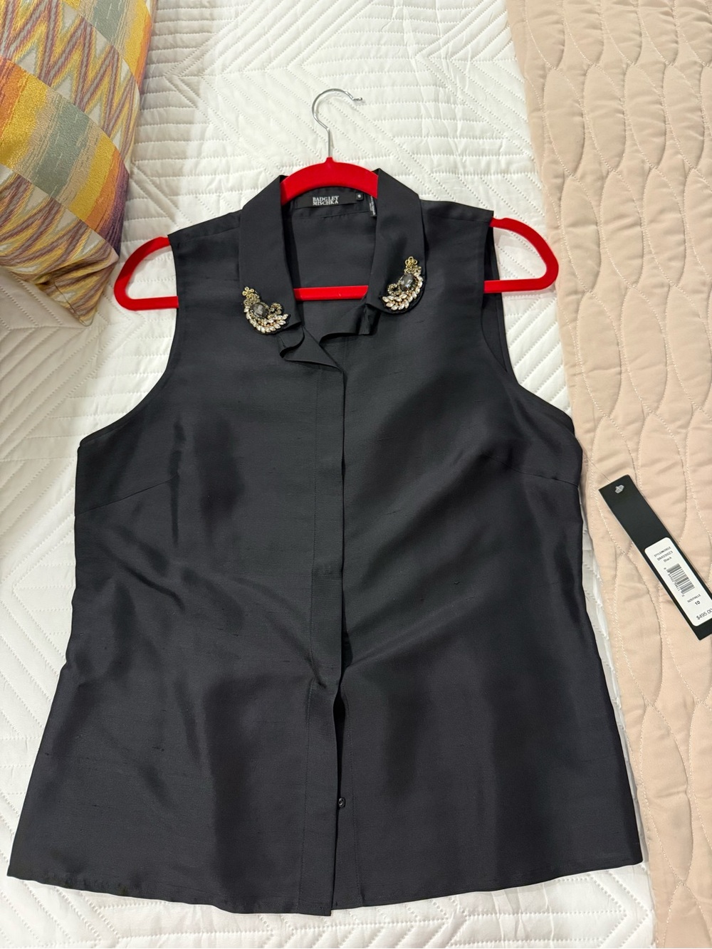 Badgley Mischka Black Dress Top with Embellished Collar